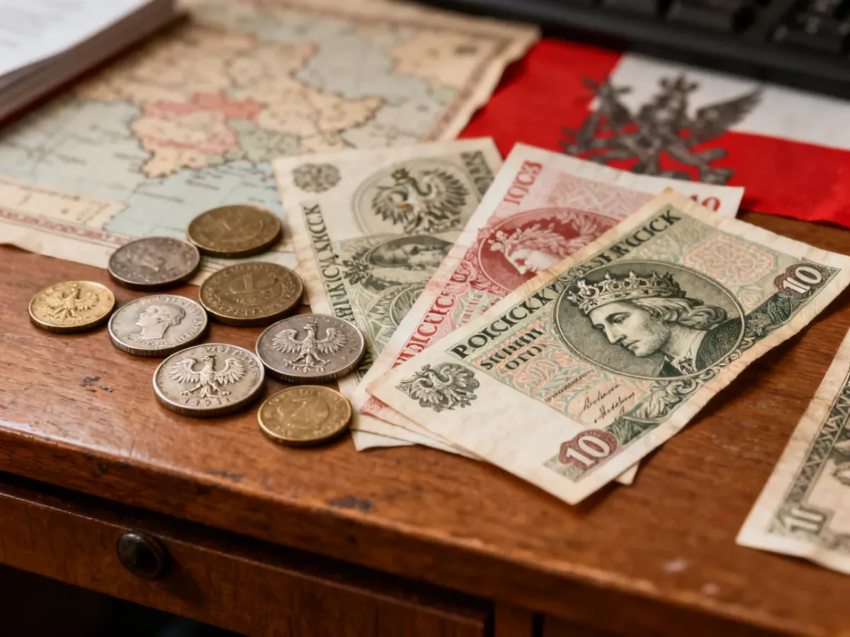 Historyczne polskie monety i banknoty z różnych okresów